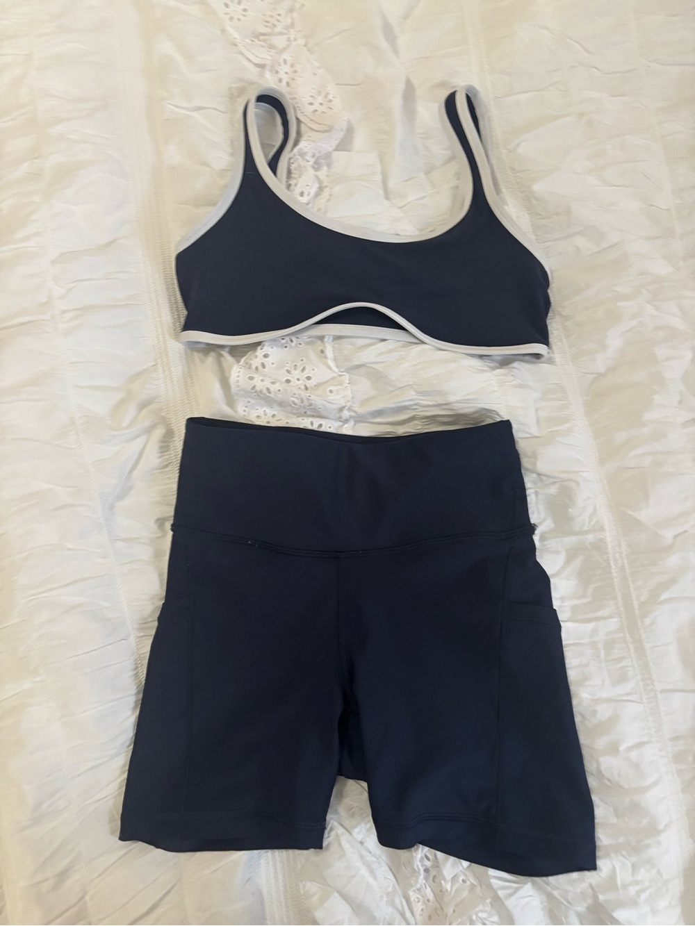 Athleta Navy Blue Bike Shorts with Matching Sports Bra
